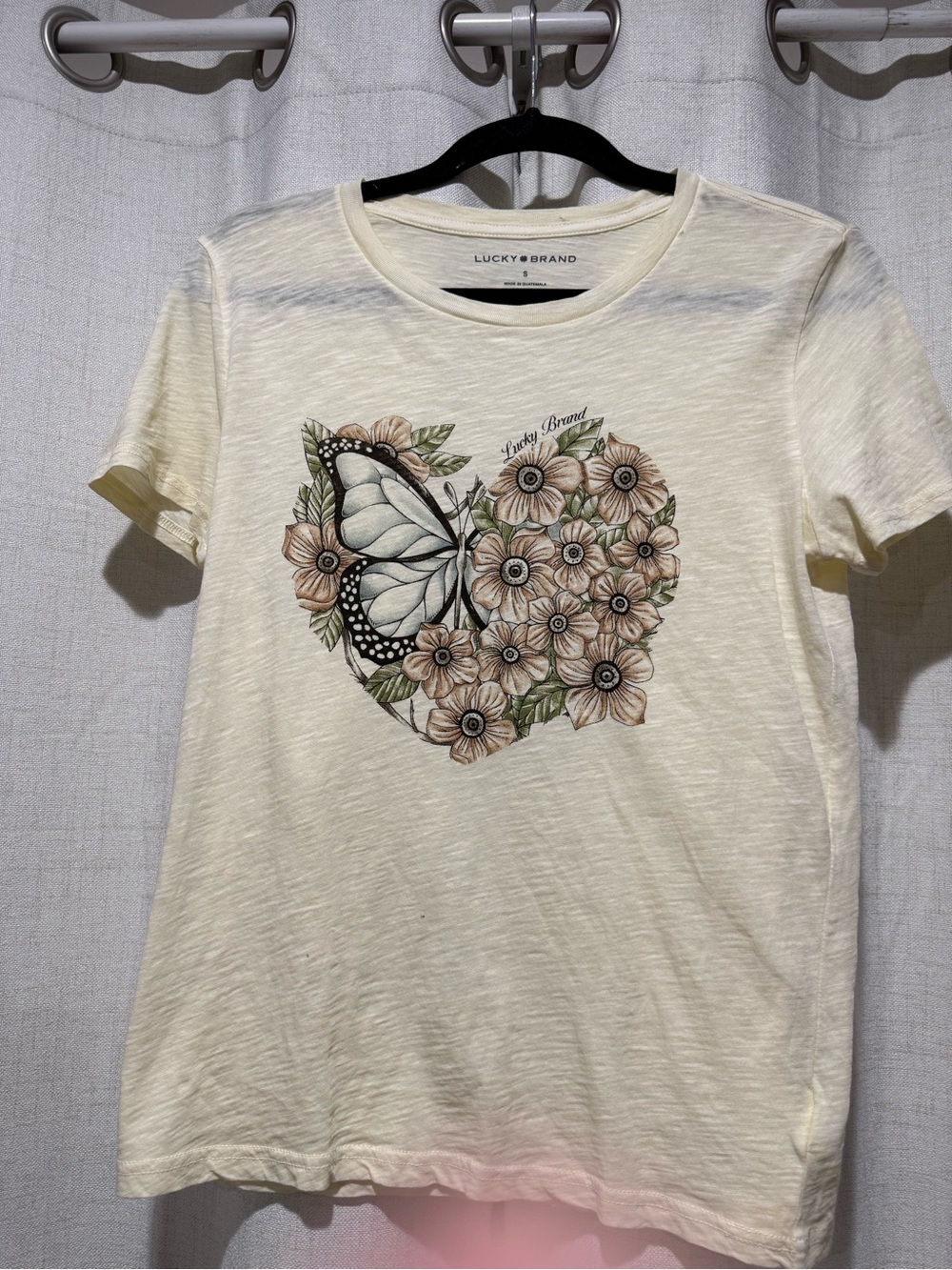 Lucky Brand Cream Floral & Butterfly Heart Graphic Tee